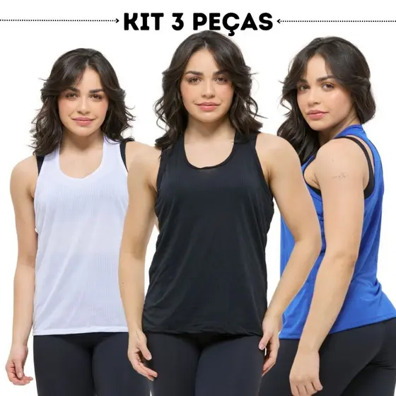 Kit 3 regata feminina dry fit blusa academia fitness corrida treino musculação