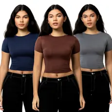 Kit 3 Baby Tee Feminina Blusa Básica Manga Curta Slim Fit Camiseta Baby Look Várias Cores
