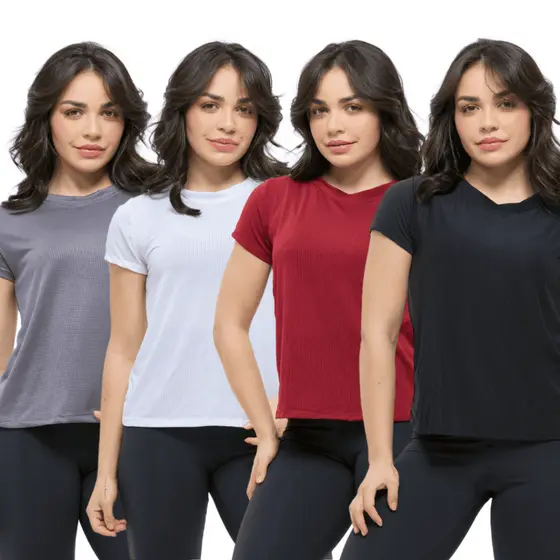 Kit 4 Camiseta Academia Feminina Blusa Dry Fit Treino Fitness
