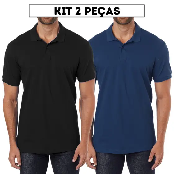 Kit 2 camisa polo masculina piquet blusa básica manga curta
