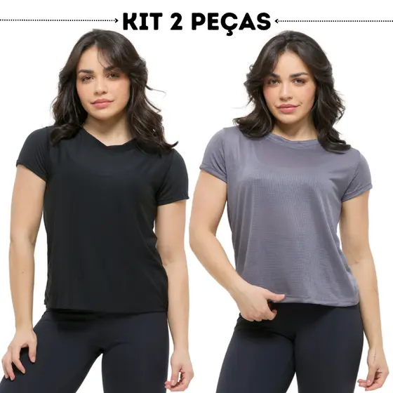 Kit 2 blusas academia feminina camisa dry fit camiseta baby look