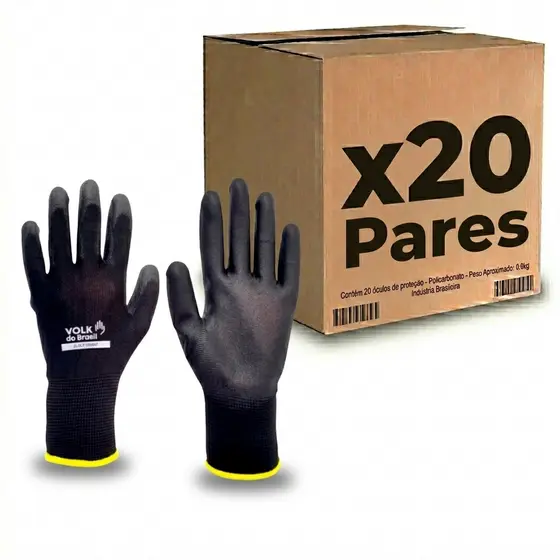 Kit 20 Luva Tatil Volk CA 30916 Multitato Luva PU Pedreiro Marceneiro Eletricista Obras