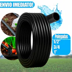 Mangueira Preta Tubo Irrigação 1/2  3/4 1" Polegada Rolo com 50 e 100 Metros