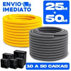 Conduite Corrugado Eletroduto Flexível PVC 3/4 25 á 50 Metros 10 á 50 Caixas 4x2 Rolo Reforçado