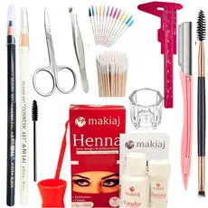 Kit Sobrancelha Profissional Henna makiaj + Navalha + Paquímetro + Tesoura + Pincel + Dappen + Lápis + Palito
