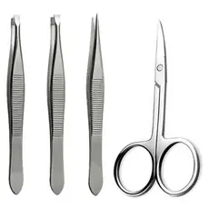 Kit Pinças Profissional (Reta + Chanfrada + Ponta Agulha) + Tesoura Tesourinha Sobrancelhas