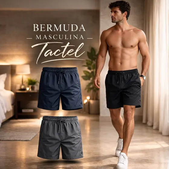 Bermuda Masculina Tactel Premium Leve Secagem Rápida Confortável Praia e Dia a Dia
