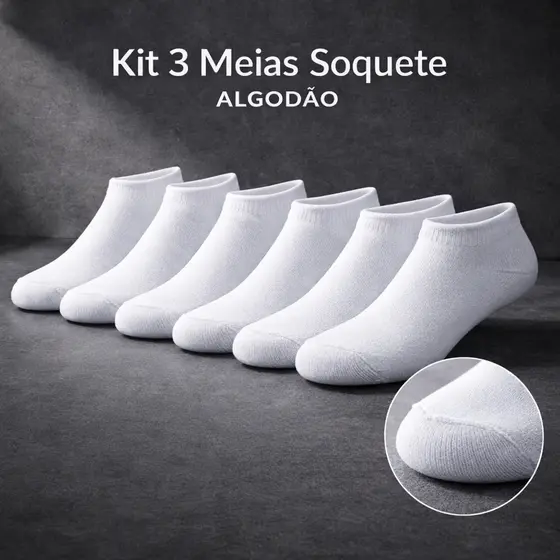 Kit 3 Pares Meia Esportiva Algodão Cano Curto Soquete Conforto 39-43