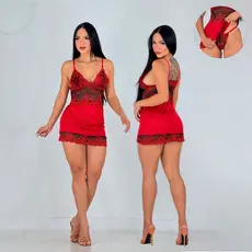 Camisola Feminina Em V Alça Ajustável e Calcinha Microfibra