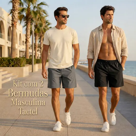 Kit 2 Bermuda Masculina Tactel Leve Secagem Rápida Praia Academia Confortável
