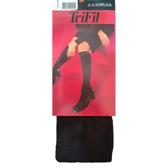 Meia 3/4 Feminina Trifil Acrílica 70 Denier Lã Quentinha Inverno Cano Alto Preto Marrom