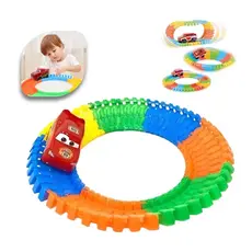 Pista Colorida Com Carrinho Relâmpago Mcquenn Led Trilha Maluca P/montar 56 Peças 2 Cores Diferentes