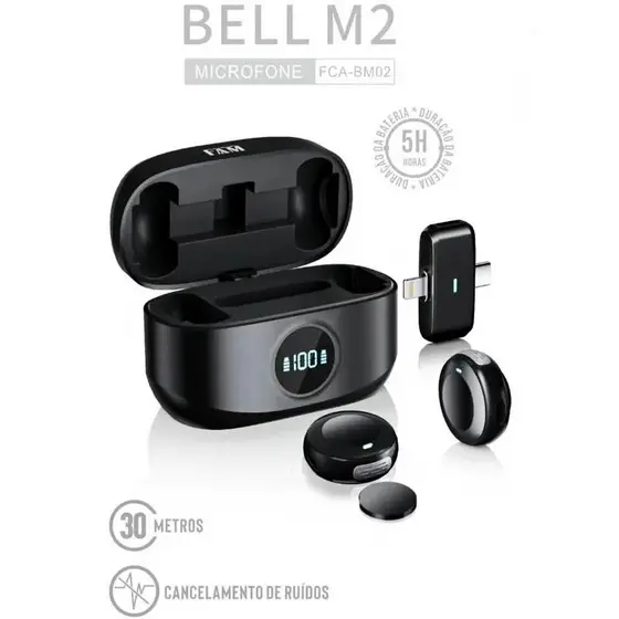Microfone Lapela 2 em 1 Duplo Sem Fio Entrada Type-C e lightning Para Celular Cancelamento Ruido