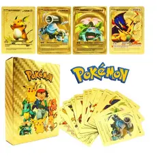 Kit Cartas Pokémon 55 Peças Gold Edition Cards Raros e Colecionáveis Impermeáveis e Detalhadas