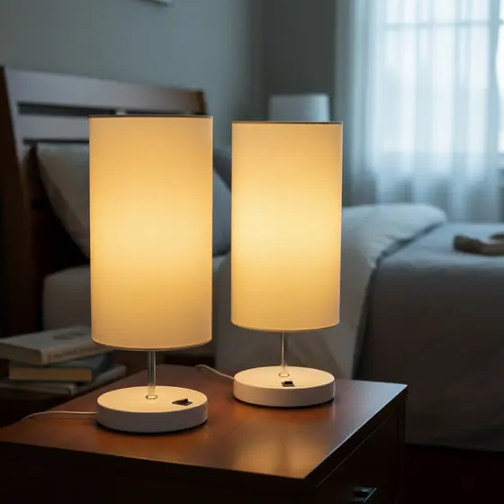 Kit 2 Abajur Luminária De Mesa clássico Redondo Com Interruptor com Cúpula algodão Decoração casa canto de sala quarto