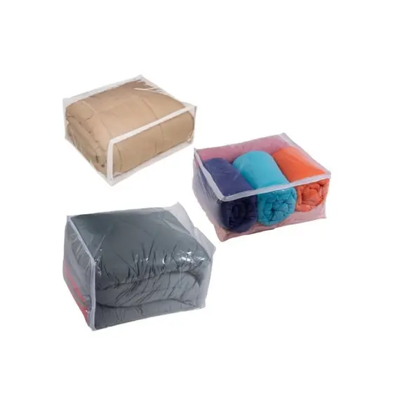 Kit 3 Saco Organizador Multiuso Tamanhos P M G Pvc com Zíper Guarda-Roupa