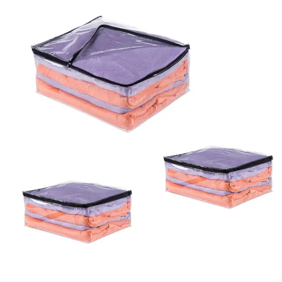 Kit 3 Saco Organizador Transparente Pvc com Zíper Para Guarda-Roupa Edredom Coberta Lençol e Toalhas