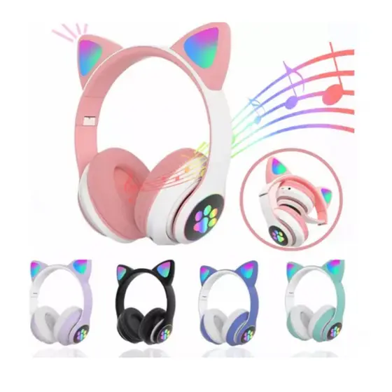 Fone De Ouvido Gatinho Bluetooth Infantil Led Menino Menina
