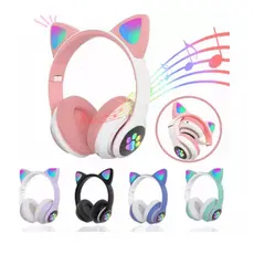Fone De Ouvido Gatinho Bluetooth Infantil Led Menino Menina
