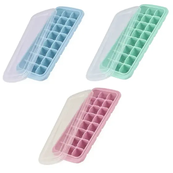 1 Forma De Gelo Silicone Com Tampa 24 Cubos Flexível Livre de BPA Cores Variadas