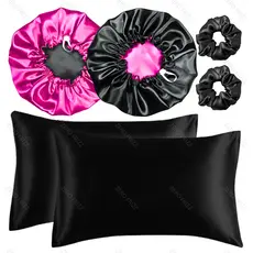 Kit 2 Fronha De Cetim Seda + 2 Toucas Dupla Face Grande + 2 Xuxinhas