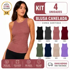 Kit 4 Unidades regata Feminina canelada moda casual malha fria