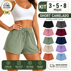 kit short canelado bermuda feminina adulto cores variadas