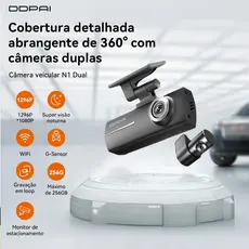 Câmera Veicular DDPAI N1 Dual 1296P+1080P Uber WiFi App Supercapacitor Visão Noturna Gravação em Loops