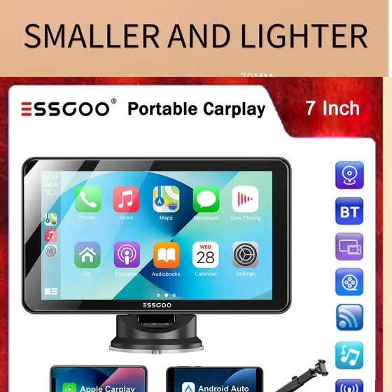 ESSGOO 7 Polegadas Universal Multimídia Portátil Carplay MP5 Player Bluetooth Espelho Link FHD IPS Tela De Toque