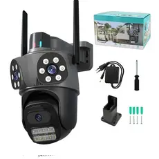 Câmera de Segurança WiFi Externa 3 Lentes 360° Zoom Visão Noturna Colorida IP66 Áudio Bidirecional Monitoramento Remoto