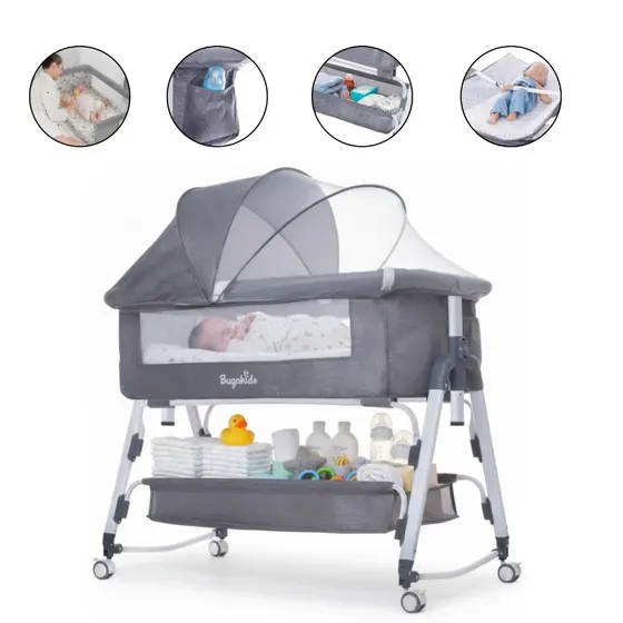 Berço Bebe Moises Portátil ( CINZA )Cobed Com Mosquiteiro Cinza Claro
