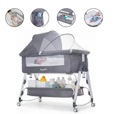 Berço Bebe Moises Portátil ( CINZA )Cobed Com Mosquiteiro Cinza Claro