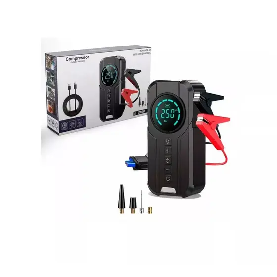 Bomba de Ar Portatil Compressor Inflator Multi-função 4 em 1 PowerBank 8 kmah Bateria Calibrador Carro Auto Pneu