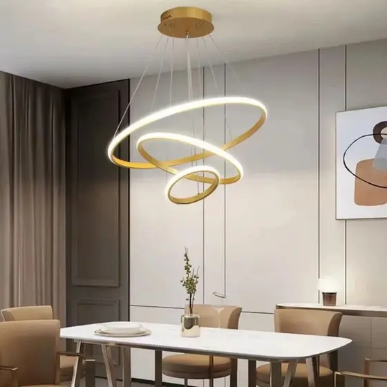 Lustre Pendente Led Moderno Anéis(DOURADO)  Led 89w 3 Arcos Dourado 110v-220V 3 Tonalidade