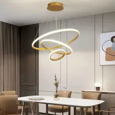 Lustre Pendente Led Moderno Anéis(DOURADO)  Led 89w 3 Arcos Dourado 110v-220V 3 Tonalidade