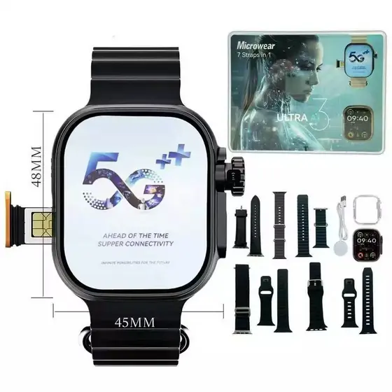 Smartwatch Ultra 3 AI (PRETO ) Android 4G LTE Câmera 2MP Giratória Tela AMOLED 2.06" GPS