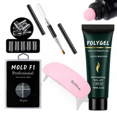 Kit Polygel Alongamento De Unha + Molde F1 + Mini Cabine Sun Mini Usb Poligel  Unhas Poly Gel