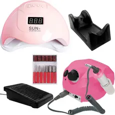 Kit Cabine Sun 5 Led Uv 48w Unhas Gel Acrigel Porcelana Lixadeira Porquinho Lixa Motor Unha Elétrica Profissional Bivolt