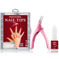 Kit 100 Unhas Tips Postiça + Cola Pincel + Alicate Cortador de Unha Tips