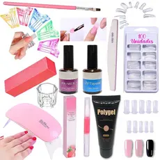 Kit Polygel Alongamento De Unha + Molde F1 + Lixa + Top Coat + Primer + Cabine Sun Mini Poligel Unhas