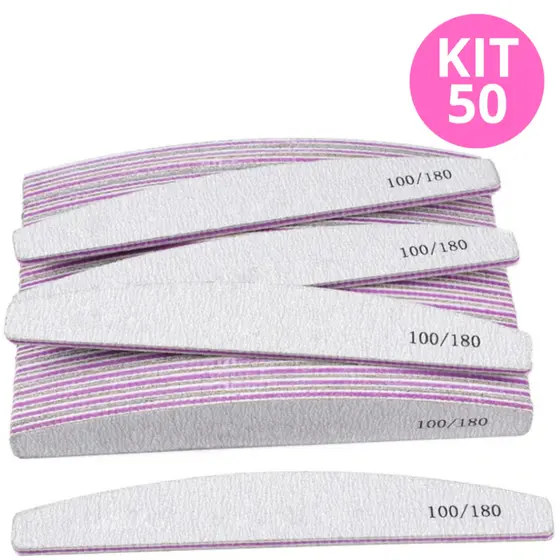 Kit 50 Lixa Unha Bumerangue 100/180 Unhas Alongamento Porcelana Acrigel Gel Porcelana Fibra