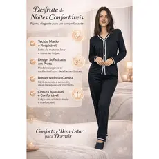 Pijama Feminino Inverno Americano Manga Longa Blogueirinha de Botão Maternidade Cirúrgico