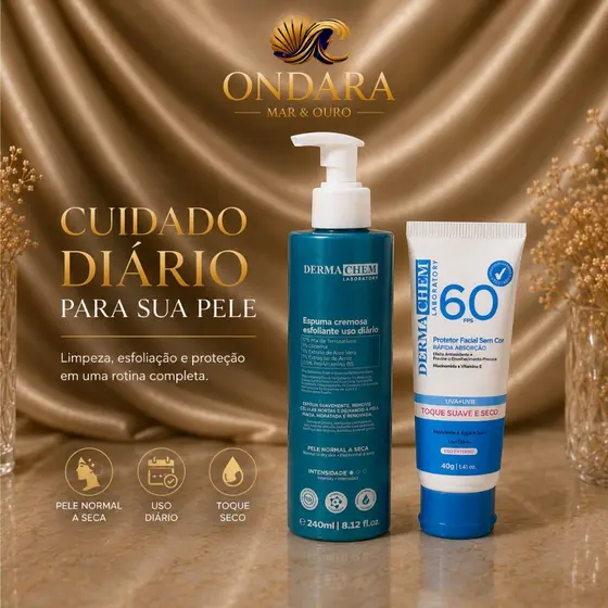 Kit Skincare Derma Chem Espuma Cremosa Esfoliante 240ml + Protetor Solar Facial FPS 60 Toque Seco