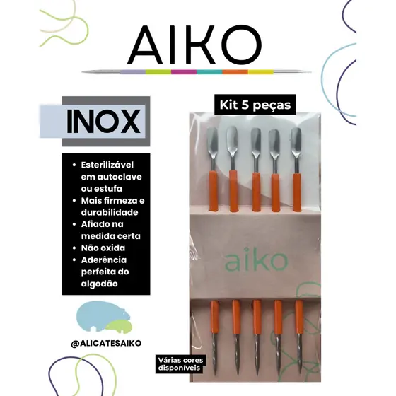 Kit Espátula Dupla Para Unha Abaulada + Palito Revestido em Silicone Esterilizável
