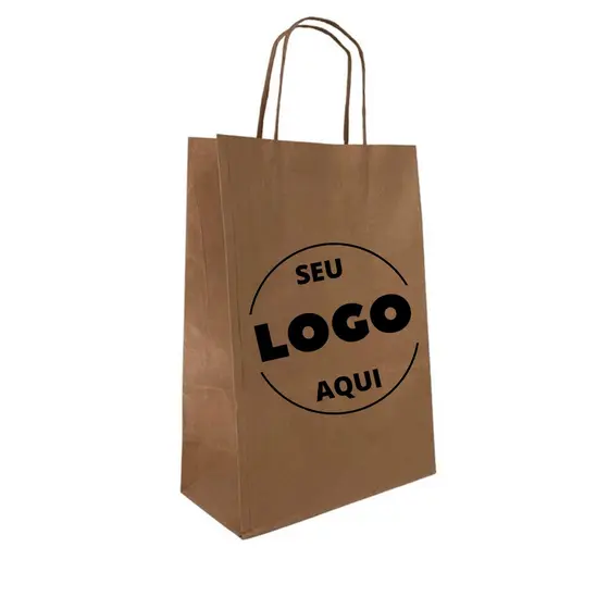 100 Sacola Kraft Parda Personalizada Com Seu logo Grande 34x23x11,5cm