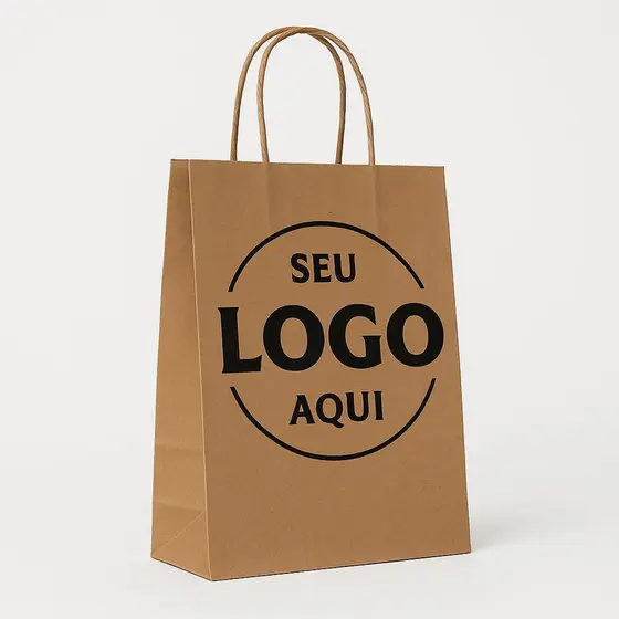 Sacola de Papel Personalizada Pardo 34x23x11,5 Com seu Logo