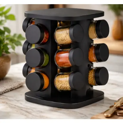 Porta Temperos e Condimentos Potes de Vidro Giratório Cozinha Organizador Vários Modelos 6 ou 12 Potes