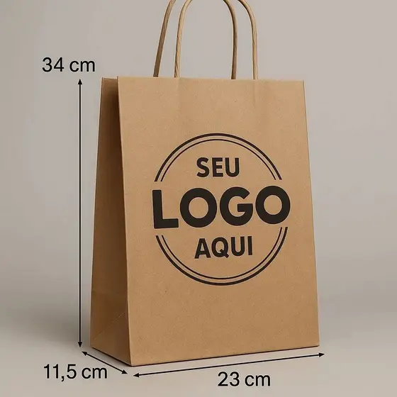 150 Sacolas Personalizada Seu Logo 34x23x11,5cm Resistente Papel Kraft