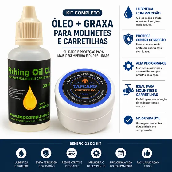 Kit Óleo E Graxa Lubrificantes Para manutenção de Molinetes E Carretilhas de pesca