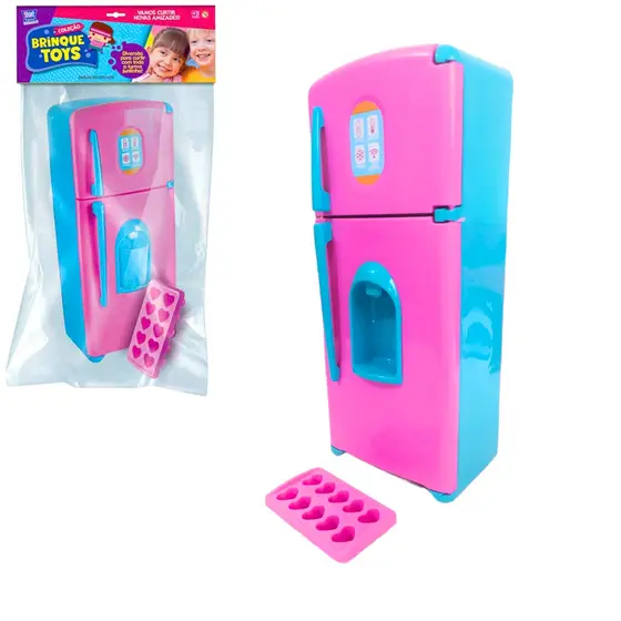 Geladeira De Brinquedo Faz De Conta Plástico Com Freezer + Forminha De Gelo